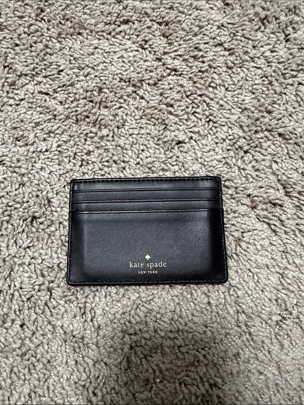 kate spade Black Leather Slim Card Holder with Gold Logo